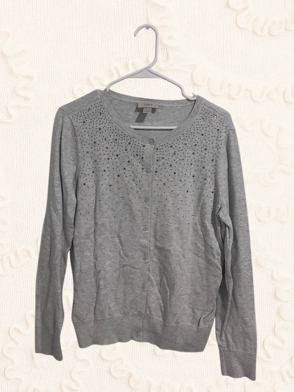 LOFT Gray Embellished Cardigan Size Large Like New